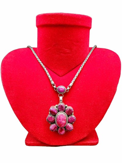 Designer Silver Necklace Stone With Stone Setting, [ruby]
