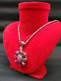 Designer Silver Necklace Stone With Stone Setting, [ruby]