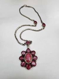 Designer Silver Necklace Stone With Stone Setting, [ruby]
