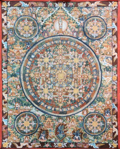 [art From Bhaktapur], Buddhist Handmade Thangka Of Mandala, [hand Painted], [antique], [real Gold]