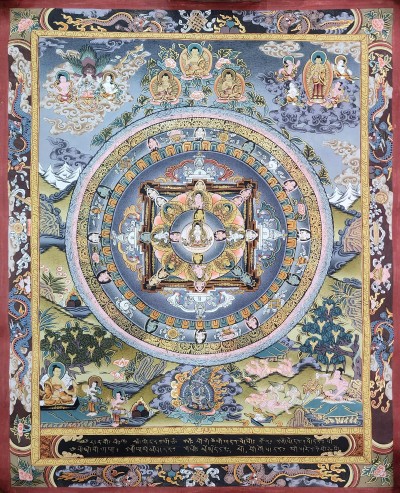 [art From Bhaktapur], Buddhist Handmade Thangka Of Mandala, [hand Painted], [antique], [real Gold]
