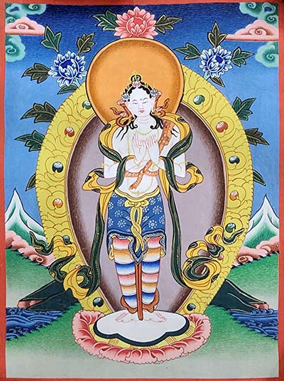 [art From Bhaktapur], Buddhist Handmade Thangka Painting Of Bodhisattva, [antique], [real Gold]