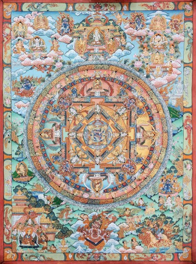 [art From Bhaktapur], Buddhist Handmade Thangka Of Mandala, [hand Painted], [antique], [real Gold]