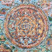 [art From Bhaktapur], Buddhist Handmade Thangka Of Mandala, [hand Painted], [antique], [real Gold]