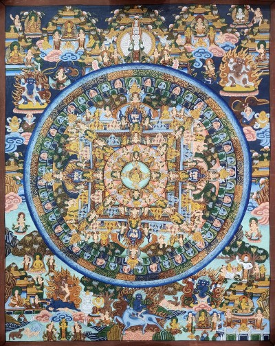 [art From Bhaktapur], Buddhist Handmade Thangka Of Mandala, [hand Painted], [antique], [real Gold]