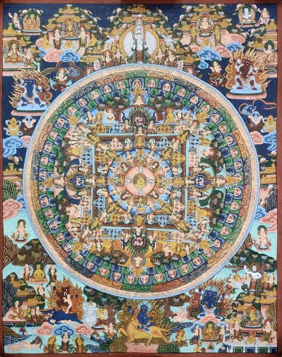 [art From Bhaktapur], Buddhist Handmade Thangka Of Mandala, [hand Painted], [antique], [real Gold]