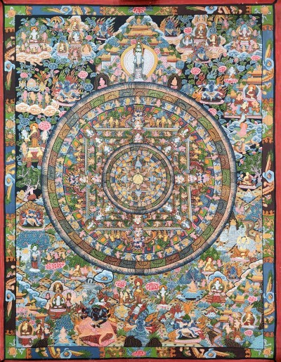 [art From Bhaktapur], Buddhist Handmade Thangka Of Mandala, [hand Painted], [antique], [real Gold]