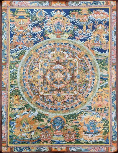[art From Bhaktapur], Buddhist Handmade Thangka Of Mandala, [hand Painted], [antique], [real Gold]