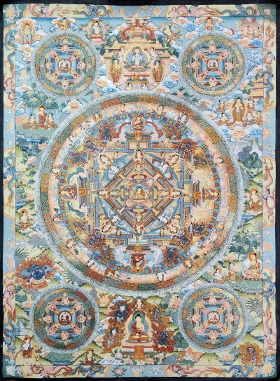[art From Bhaktapur], Buddhist Handmade Thangka Of Mandala, [hand Painted], [antique], [real Gold]