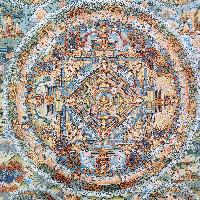[art From Bhaktapur], Buddhist Handmade Thangka Of Mandala, [hand Painted], [antique], [real Gold]