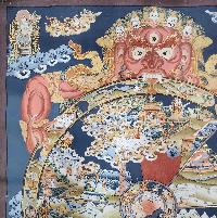 [art From Bhaktapur], Buddhist Handmade Thangka Of Wheel Of Life, [hand Painted], [antique], [real Gold]