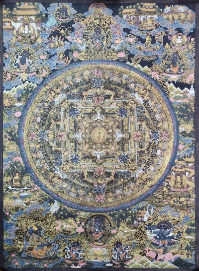 [art From Bhaktapur], Buddhist Handmade Thangka Of Mandala, [hand Painted], [antique], [real Gold]