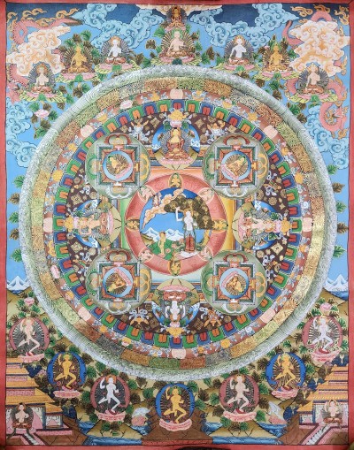 [art From Bhaktapur], Buddhist Handmade Thangka Of Mandala, [hand Painted], [antique], [real Gold]