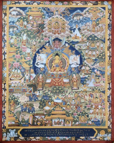 [art From Bhaktapur], Buddhist Handmade Thangka Of Buddha Life Story, [hand Painted], [antique], [real Gold]