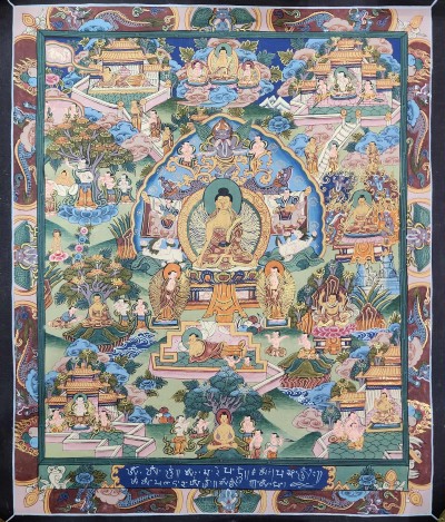 [art From Bhaktapur], Buddhist Handmade Thangka Of Buddha Life Story, [hand Painted], [antique], [real Gold]