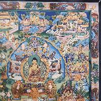 [art From Bhaktapur], Buddhist Handmade Thangka Of Buddha Life Story, [hand Painted], [antique], [real Gold]
