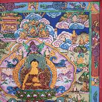 [art From Bhaktapur], Buddhist Handmade Thangka Of Buddha Life Story, [hand Painted], [antique], [real Gold]