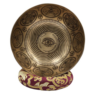 Buddhist Hand Beaten Jambati Singing Bowl, With Premium Etching Carving Of [eye], [select Accessories]