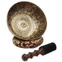 Buddhist Hand Beaten Jambati Singing Bowl, With Premium Etching Carving Of [eye], [select Accessories]