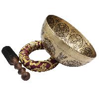 Buddhist Hand Beaten Jambati Singing Bowl, With Premium Etching Carving Of [eye], [select Accessories]