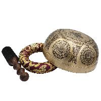 Buddhist Hand Beaten Jambati Singing Bowl, With Premium Etching Carving Of [eye], [select Accessories]