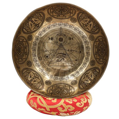 Buddhist Hand Beaten Jambati Singing Bowl, With Premium Etching Carving Of [astrology,planets And Yoga Man], [select Accessories]