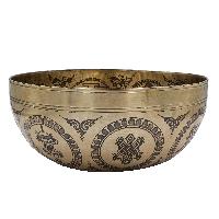 Buddhist Hand Beaten Jambati Singing Bowl, With Premium Etching Carving Of [astrology,planets And Yoga Man], [select Accessories]