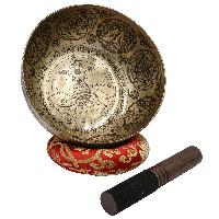 Buddhist Hand Beaten Jambati Singing Bowl, With Premium Etching Carving Of [astrology,planets And Yoga Man], [select Accessories]