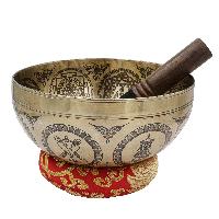 Buddhist Hand Beaten Jambati Singing Bowl, With Premium Etching Carving Of [astrology,planets And Yoga Man], [select Accessories]