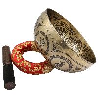 Buddhist Hand Beaten Jambati Singing Bowl, With Premium Etching Carving Of [astrology,planets And Yoga Man], [select Accessories]