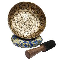 Buddhist Hand Beaten Jambati Singing Bowl, With Premium Etching Carving Of [flower Design], [select Accessories]