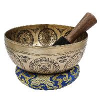 Buddhist Hand Beaten Jambati Singing Bowl, With Premium Etching Carving Of [flower Design], [select Accessories]