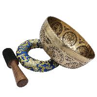 Buddhist Hand Beaten Jambati Singing Bowl, With Premium Etching Carving Of [flower Design], [select Accessories]