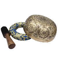 Buddhist Hand Beaten Jambati Singing Bowl, With Premium Etching Carving Of [flower Design], [select Accessories]