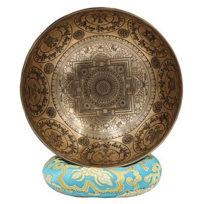 Buddhist Hand Beaten Jambati Singing Bowl, With Premium Etching Carving Of [mandala Design], [select Accessories]
