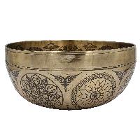 Buddhist Hand Beaten Jambati Singing Bowl, With Premium Etching Carving Of [samantabhadra] Or [buddha Shakti], [select Accessories]