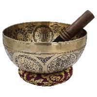 Buddhist Hand Beaten Jambati Singing Bowl, With Premium Etching Carving Of [samantabhadra] Or [buddha Shakti], [select Accessories]