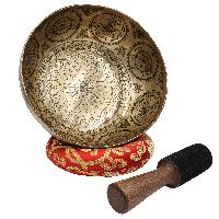 Buddhist Hand Beaten Jambati Singing Bowl, With Premium Etching Carving Of [flower Design], [select Accessories]