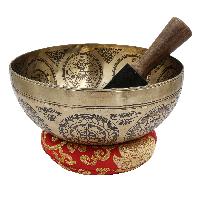 Buddhist Hand Beaten Jambati Singing Bowl, With Premium Etching Carving Of [flower Design], [select Accessories]