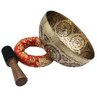Buddhist Hand Beaten Jambati Singing Bowl, With Premium Etching Carving Of [flower Design], [select Accessories]