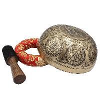 Buddhist Hand Beaten Jambati Singing Bowl, With Premium Etching Carving Of [flower Design], [select Accessories]