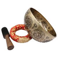 Buddhist Hand Beaten Jambati Singing Bowl, With Premium Etching Carving Of [mandala Design], [select Accessories]