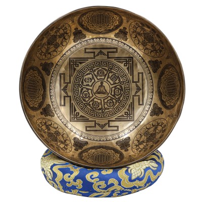 Buddhist Hand Beaten Jambati Singing Bowl, With Premium Etching Carving Of [yoga Man]