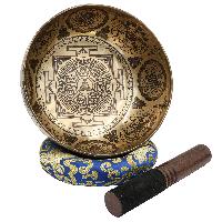 Buddhist Hand Beaten Jambati Singing Bowl, With Premium Etching Carving Of [yoga Man]