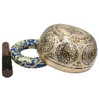Buddhist Hand Beaten Jambati Singing Bowl, With Premium Etching Carving Of [yoga Man]