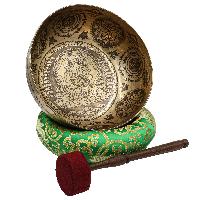 Buddhist Hand Beaten Jambati Singing Bowl, With Premium Etching Carving Of [white Tara], [select Accessories]