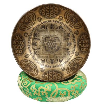 Buddhist Hand Beaten Jambati Singing Bowl, With Premium Etching Carving Of [mandala Design], [select Accessories]