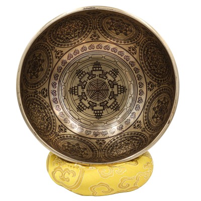 Buddhist Hand Beaten Jambati Singing Bowl, With Premium Etching Carving Of [mandala Design], [select Accessories]