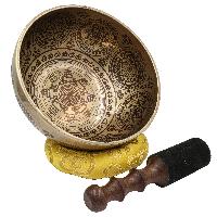 Buddhist Hand Beaten Jambati Singing Bowl, With Premium Etching Carving Of [mandala Design], [select Accessories]