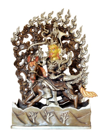 Buddhist Handmade Statue Of Gyalpo Gesar, [silver And Chocolate Oxidized], [face Painted]
